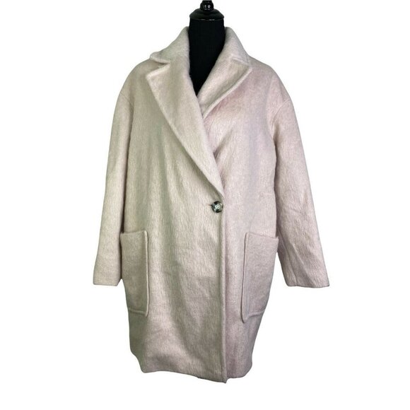 Topshop Womens 8 Pink Long‎ Sleeve Collared Fuzzy One Button Lined Jacket Coat - Picture 2 of 12